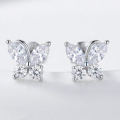 Elegant Marquise Cubic Zirconia Sterling Silver delicate studs, with push on butterflies.