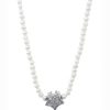 White Freshwater pearl necklace featuring a glittering silver star-shaped front clasp embellished with cubic zirconia stones. 40cm long