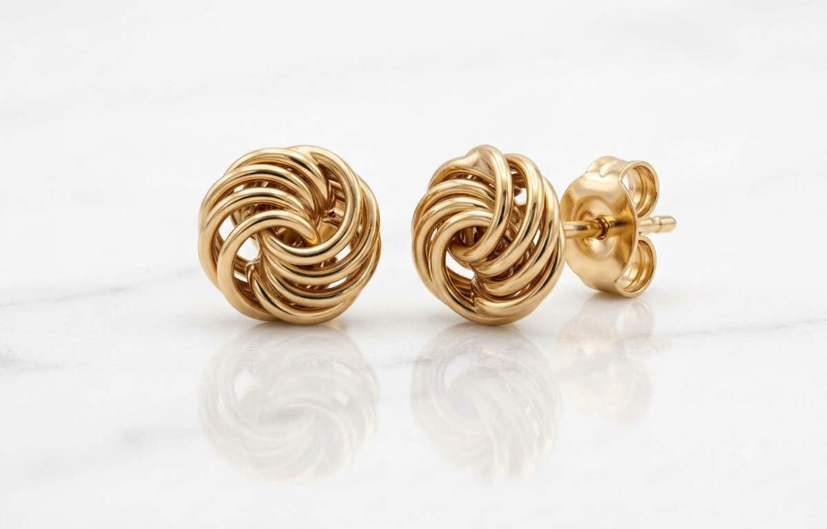 9ct Yellow Gold polished knot stud earrings.