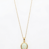 18ct yellow-gold oval opal pendant on a delicate 9ct yellow-gold chain, featuring a bezel-set opal with iridescent pastel flashes.