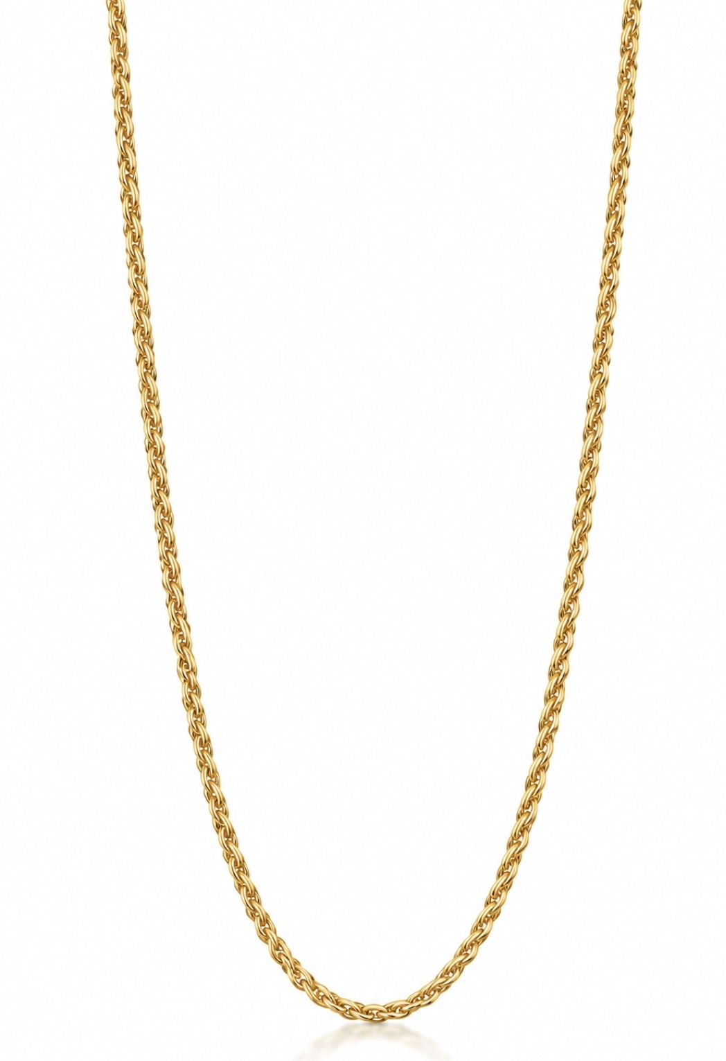 18ct yellow gold wheat chain with a classic woven design, crafted for an elegant and timeless look.