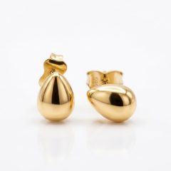 Pair of 9ct yellow gold stud earrings, featuring a teardrop/egg shape high polished finish.
